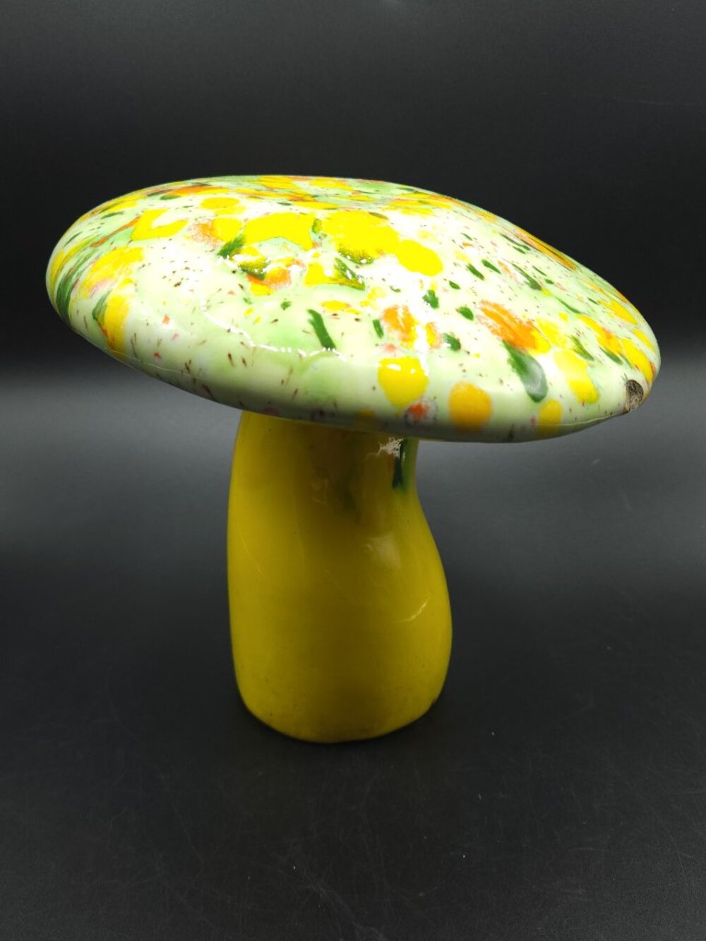 Vintage Ceramic Mushroom Freckled Top Green Yellow Orange